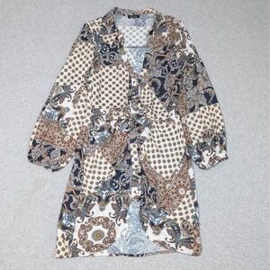 Triple Seven Button Front Dress Womens Large Tie Front Multi Paisley Boho New
